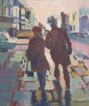 Couple walking on a rainy day 56x66cm